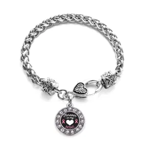 Silver Forever in My Heart Mimi Breast Cancer Support Circle Charm Braided Bracelet