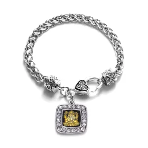 Silver Ganesh Square Charm Braided Bracelet
