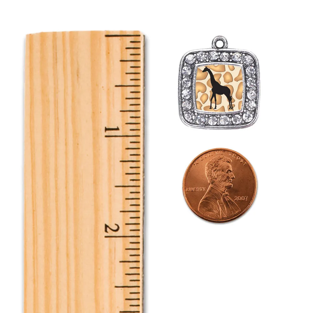 Silver Giraffe Silhouette Square Charm Toggle Bracelet
