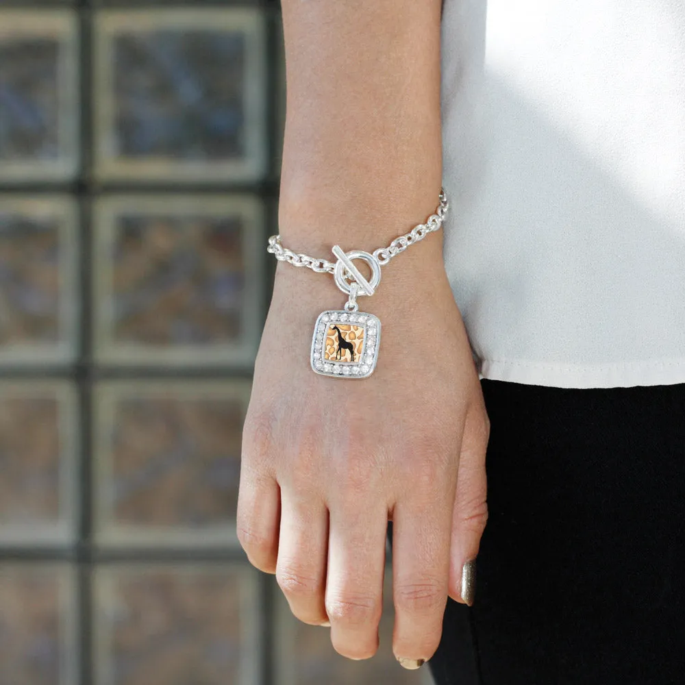 Silver Giraffe Silhouette Square Charm Toggle Bracelet