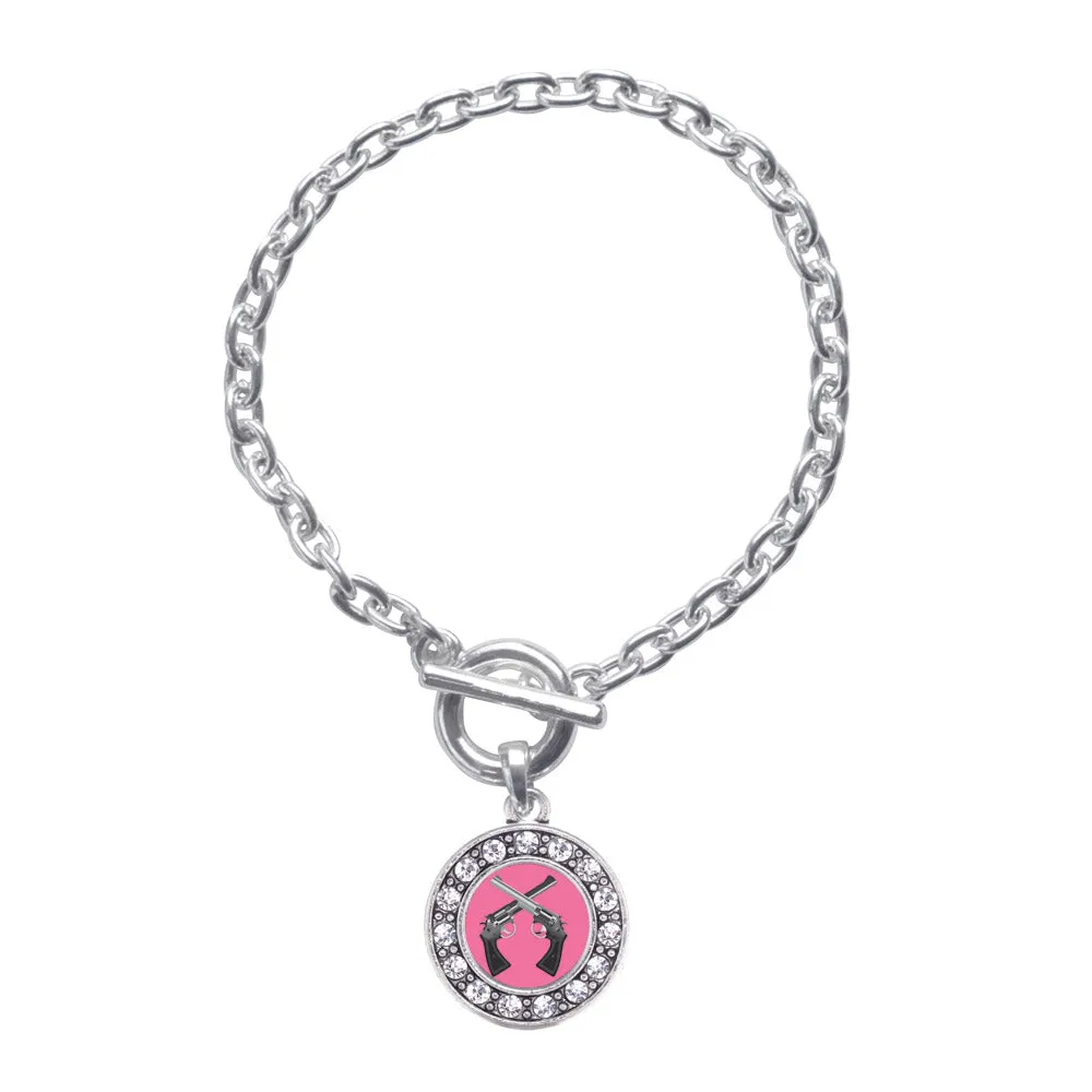Silver Girls N' Guns Circle Charm Toggle Bracelet