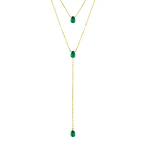 Silver gold plated emerald lariat necklace set