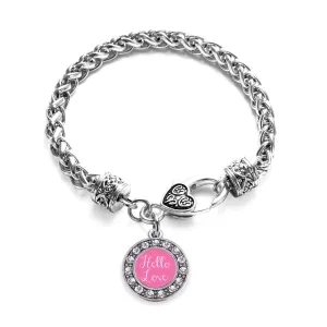 Silver Hello Love Circle Charm Braided Bracelet