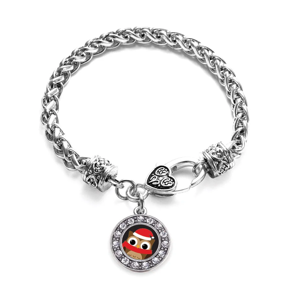 Silver Holiday Hoot Circle Charm Braided Bracelet