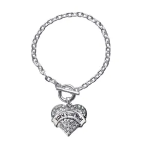 Silver Horse Show Mom Pave Heart Charm Toggle Bracelet