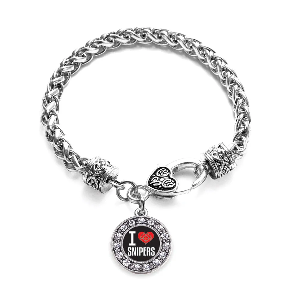 Silver I Love Snipers Circle Charm Braided Bracelet
