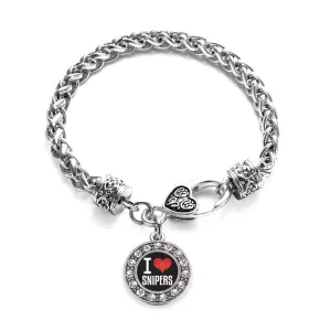 Silver I Love Snipers Circle Charm Braided Bracelet