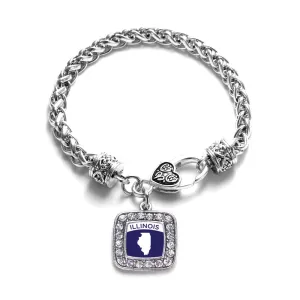 Silver Illinois Outline Square Charm Braided Bracelet