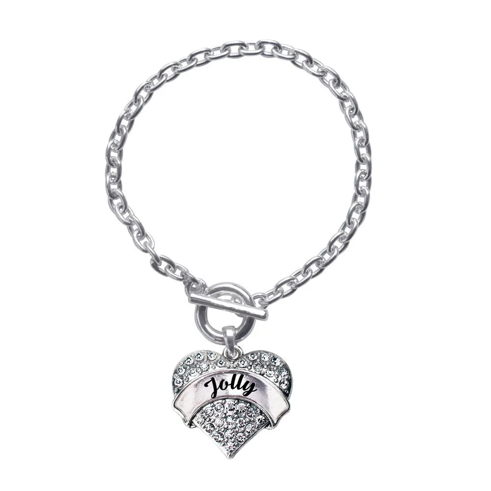 Silver Jolly Pave Heart Charm Toggle Bracelet