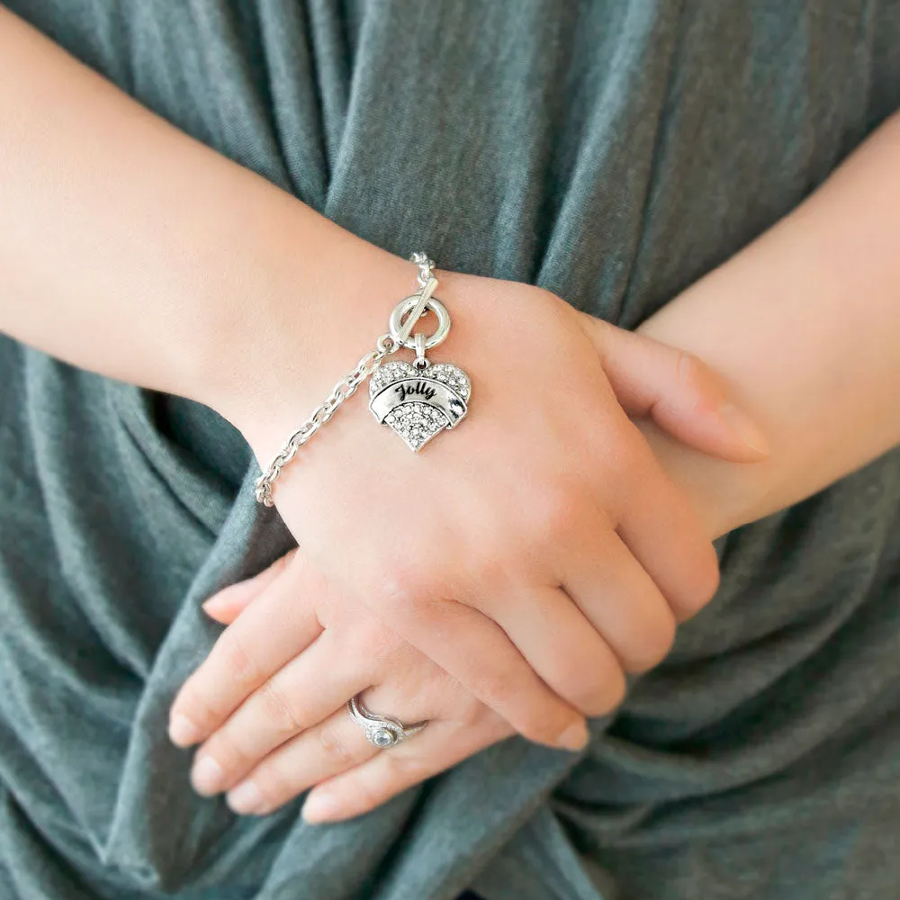 Silver Jolly Pave Heart Charm Toggle Bracelet
