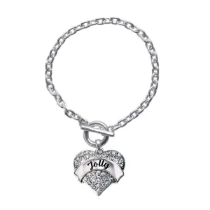 Silver Jolly Pave Heart Charm Toggle Bracelet