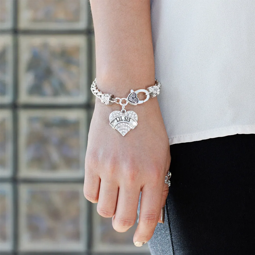 Silver Lil Sis Pave Heart Charm Braided Bracelet