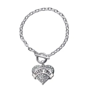 Silver Mardi Gras Pave Heart Charm Toggle Bracelet