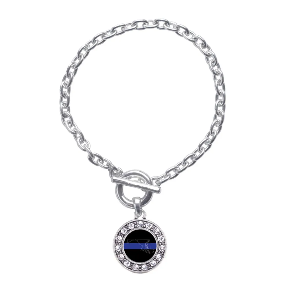 Silver Maryland Thin Blue Line Circle Charm Toggle Bracelet