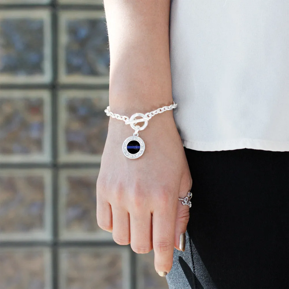 Silver Maryland Thin Blue Line Circle Charm Toggle Bracelet