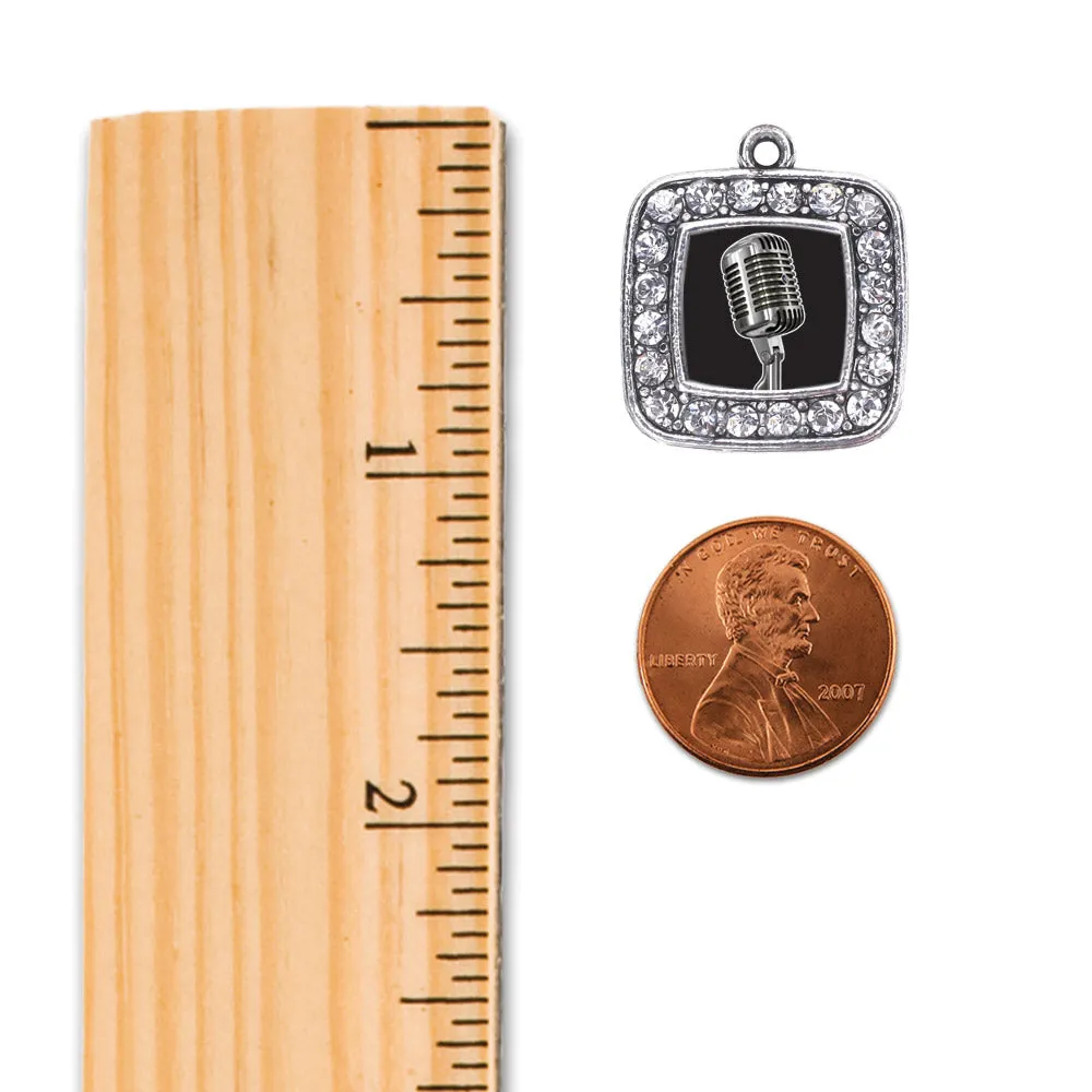 Silver Microphone Square Charm Toggle Bracelet