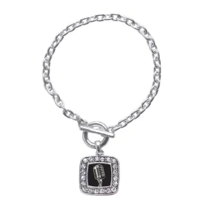 Silver Microphone Square Charm Toggle Bracelet