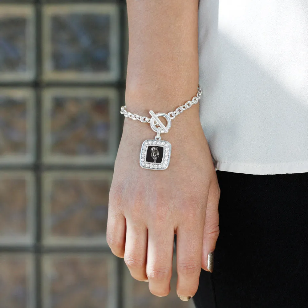 Silver Microphone Square Charm Toggle Bracelet