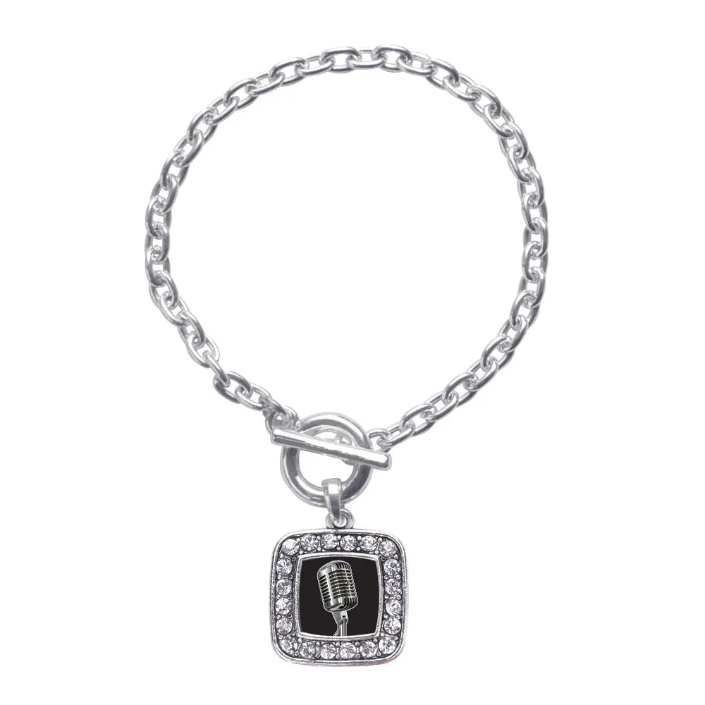 Silver Microphone Square Charm Toggle Bracelet