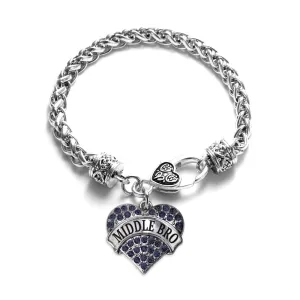 Silver Middle Bro Navy Blue Blue Pave Heart Charm Braided Bracelet