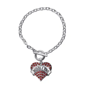Silver Middle Bro Red Red Pave Heart Charm Toggle Bracelet