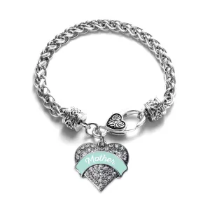 Silver Mint Mother Pave Heart Charm Braided Bracelet