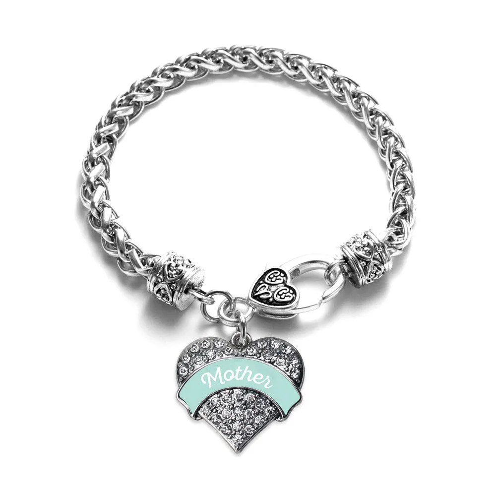 Silver Mint Mother Pave Heart Charm Braided Bracelet