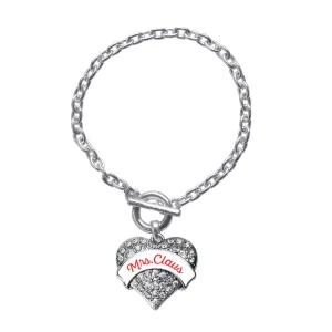 Silver Mrs. Claus Pave Heart Charm Toggle Bracelet