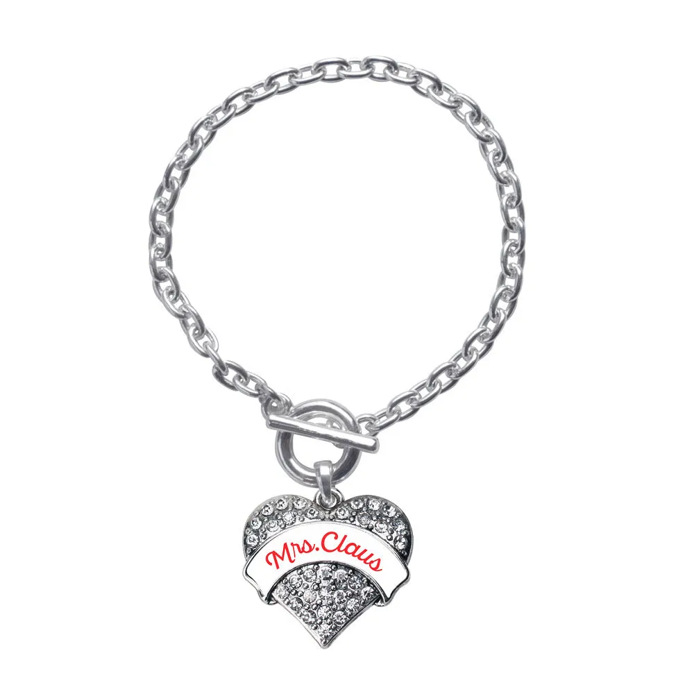 Silver Mrs. Claus Pave Heart Charm Toggle Bracelet
