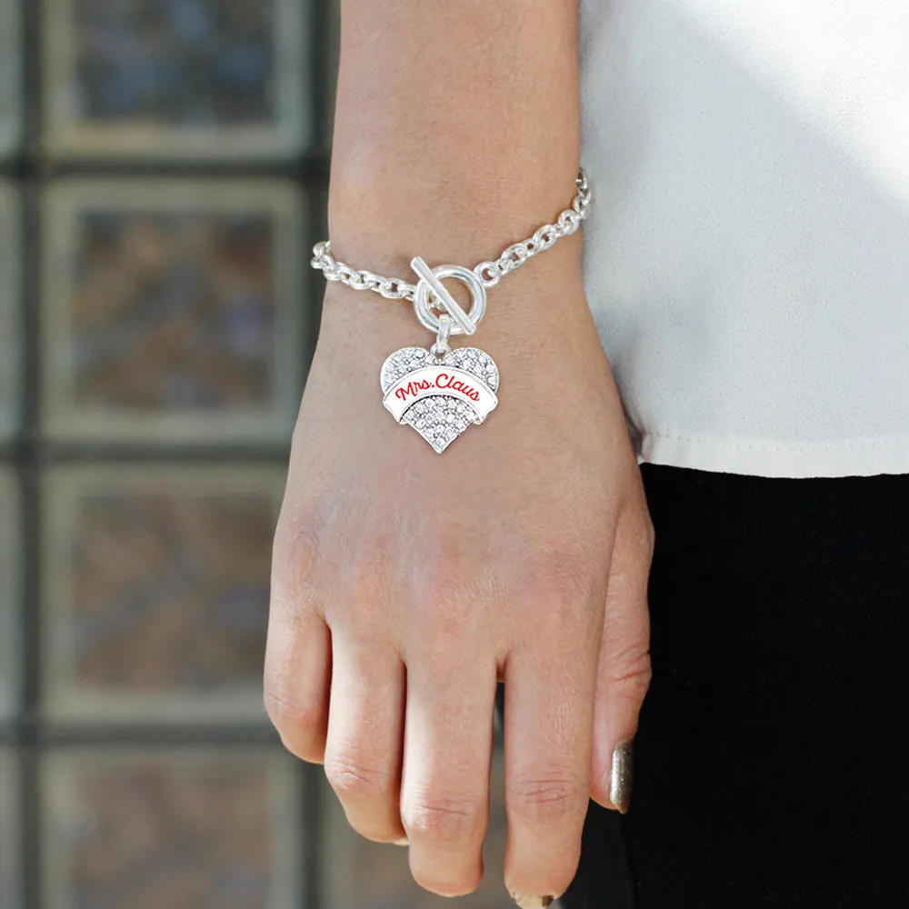 Silver Mrs. Claus Pave Heart Charm Toggle Bracelet