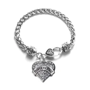 Silver Pamper Yourself Pave Heart Charm Braided Bracelet