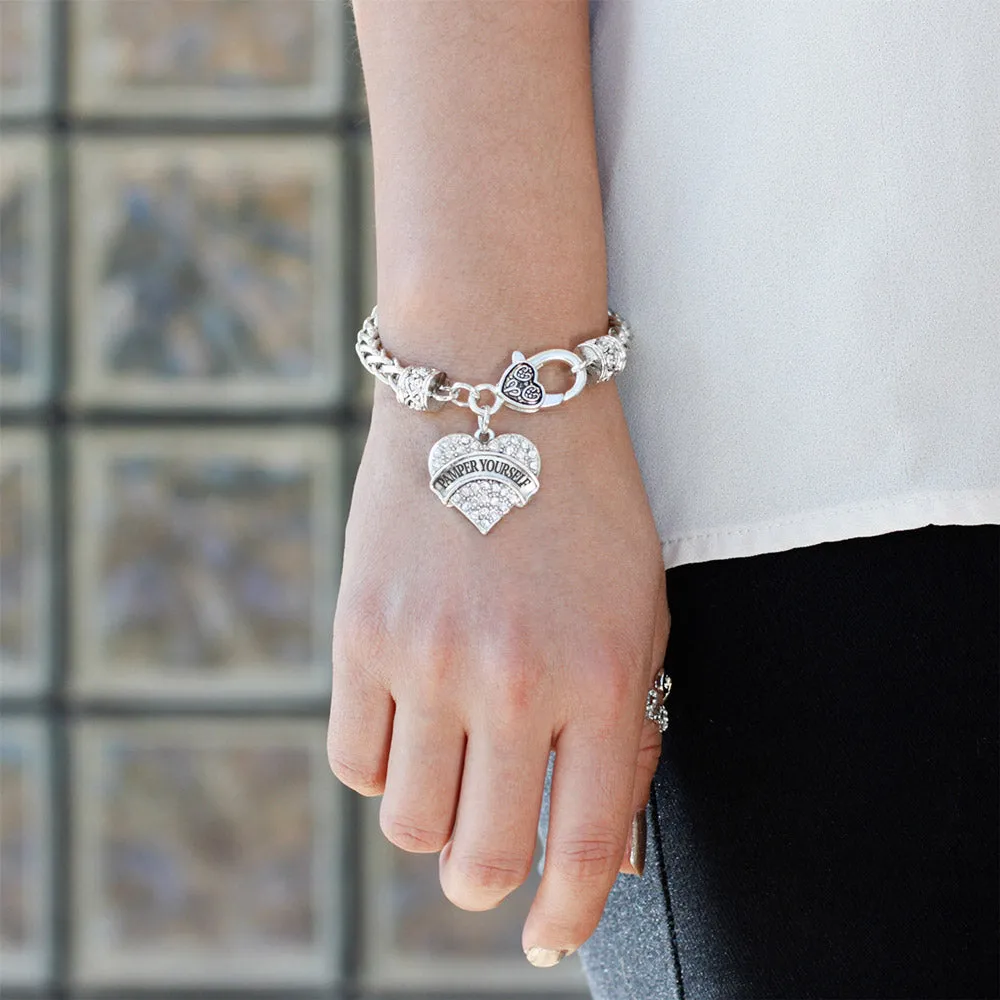 Silver Pamper Yourself Pave Heart Charm Braided Bracelet