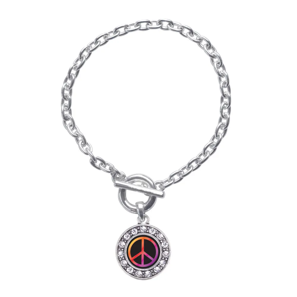 Silver Peace Circle Charm Toggle Bracelet