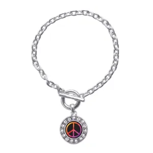 Silver Peace Circle Charm Toggle Bracelet