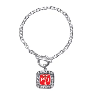 Silver Physical Therapist Assistant Square Charm Toggle Bracelet