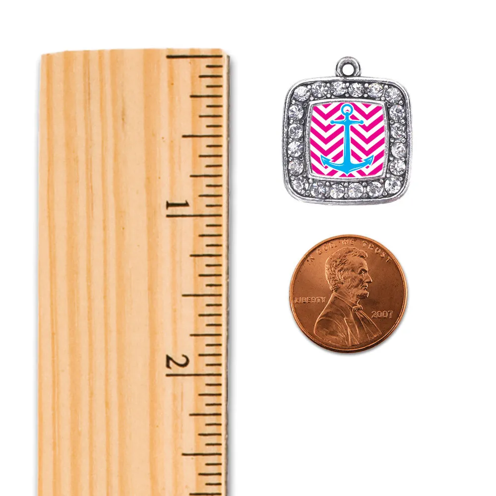 Silver Pink Chevron Blue Anchor Square Charm Toggle Bracelet