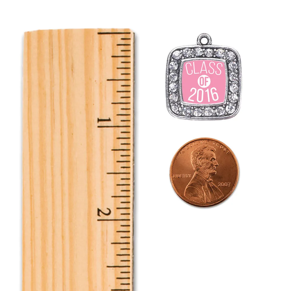 Silver Pink Class of 2016 Square Charm Braided Bracelet