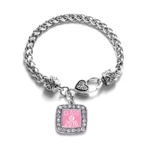 Silver Pink Class of 2016 Square Charm Braided Bracelet