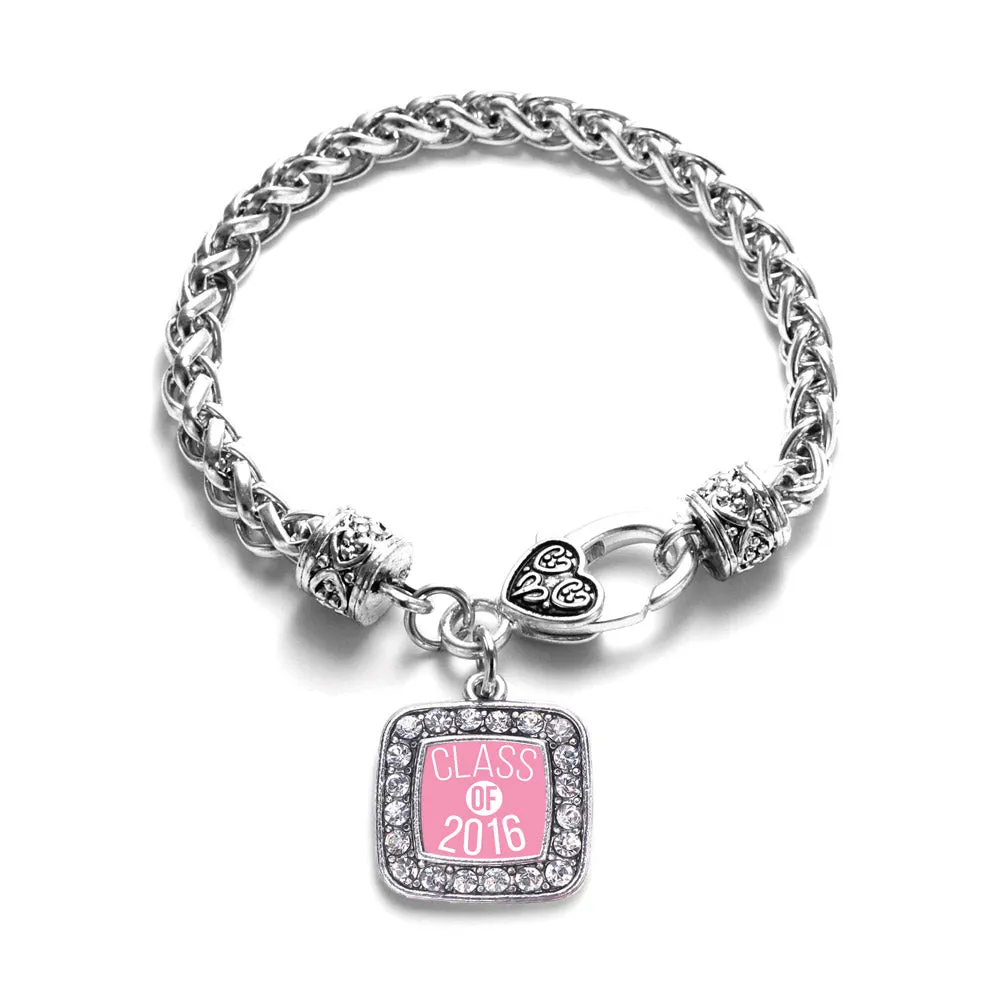 Silver Pink Class of 2016 Square Charm Braided Bracelet