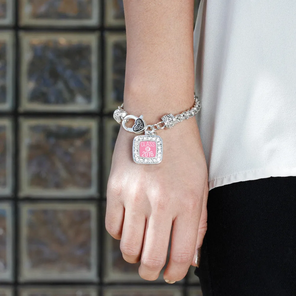 Silver Pink Class of 2016 Square Charm Braided Bracelet