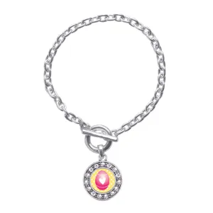 Silver Pink Easter Egg Circle Charm Toggle Bracelet