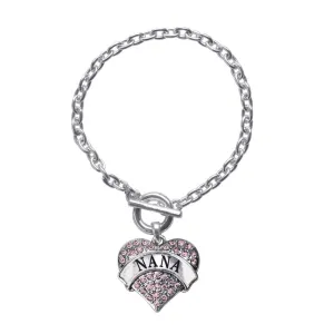 Silver Pink Nana Pink Pave Heart Charm Toggle Bracelet