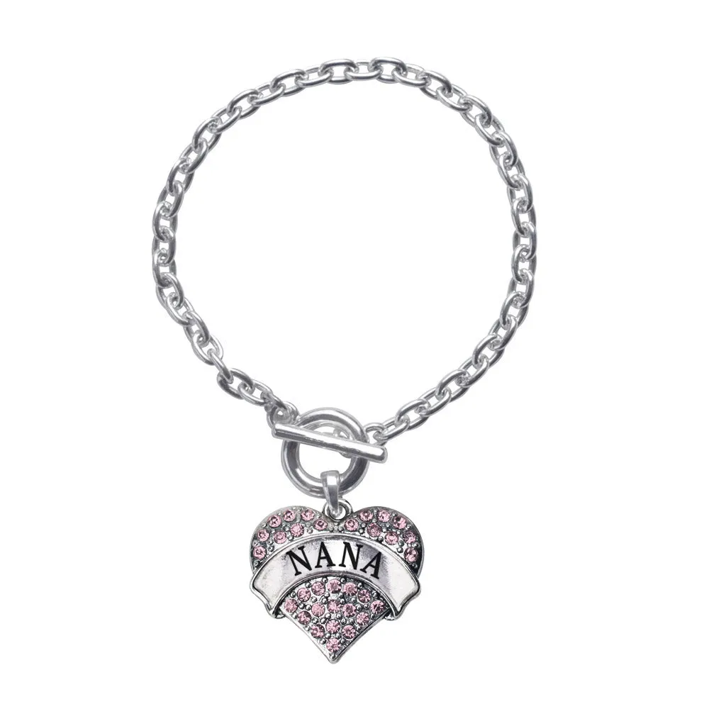 Silver Pink Nana Pink Pave Heart Charm Toggle Bracelet