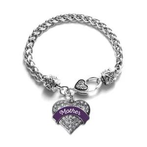 Silver Plum Mother Pave Heart Charm Braided Bracelet