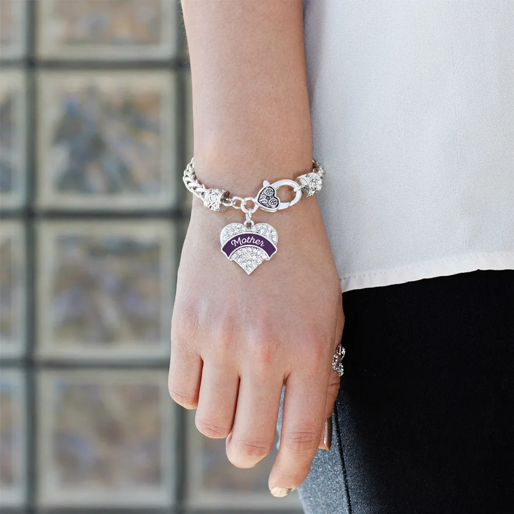 Silver Plum Mother Pave Heart Charm Braided Bracelet