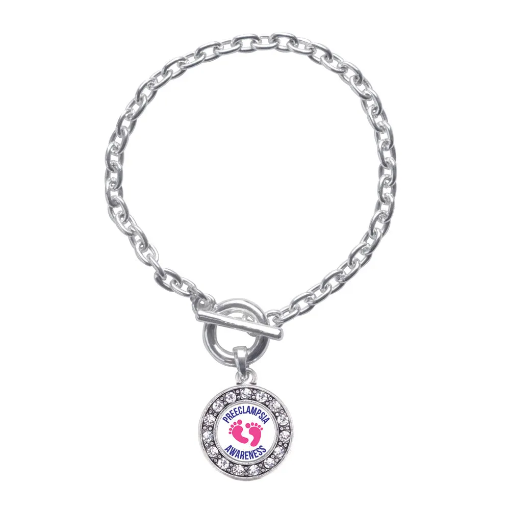 Silver Preeclampsia Awareness Circle Charm Toggle Bracelet
