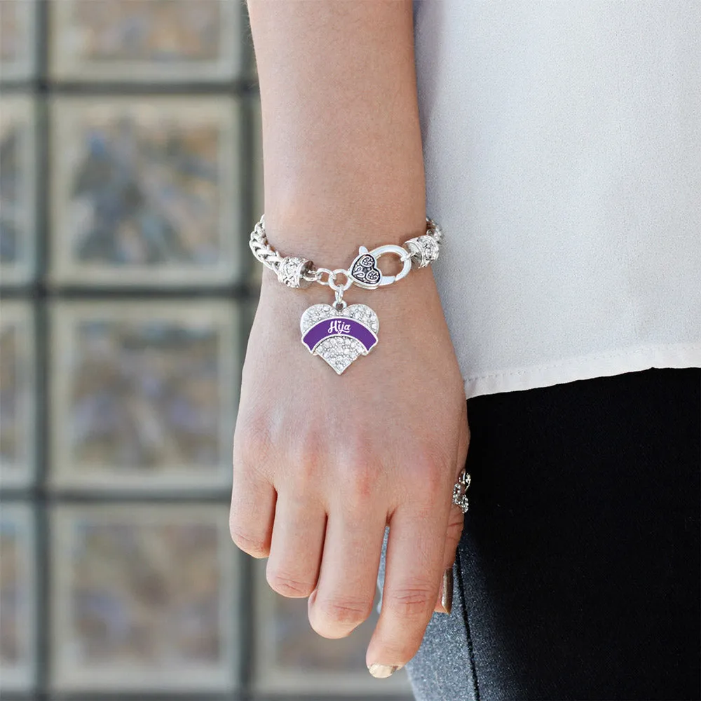 Silver Purple Hija Pave Heart Charm Braided Bracelet