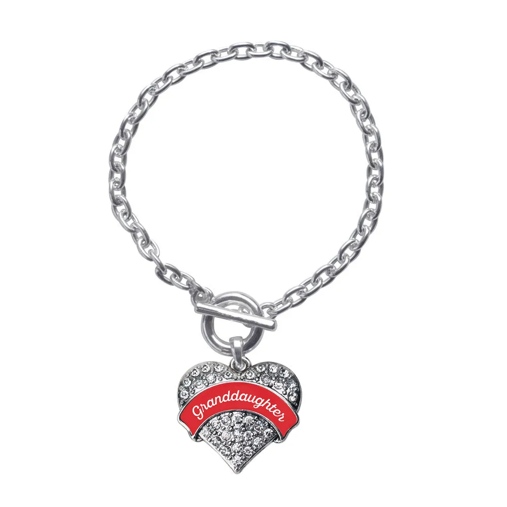 Silver Red Granddaughter Pave Heart Charm Toggle Bracelet