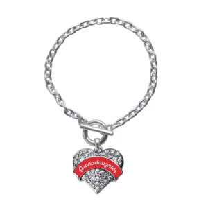 Silver Red Granddaughter Pave Heart Charm Toggle Bracelet