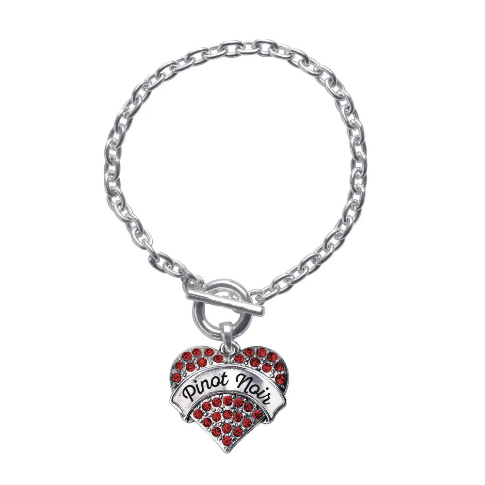 Silver Red Pinot Noir Red Pave Heart Charm Toggle Bracelet